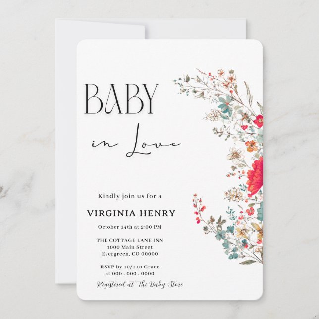 Elegant Boho Wildblume Baby Shower Einladung (Vorderseite)