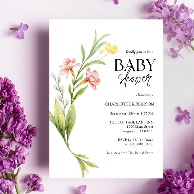 Elegant Boho Wildblume Baby Shower Einladung (Von Creator hochgeladen)