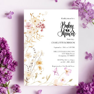 Elegant Boho Wildblume Baby Shower Einladung