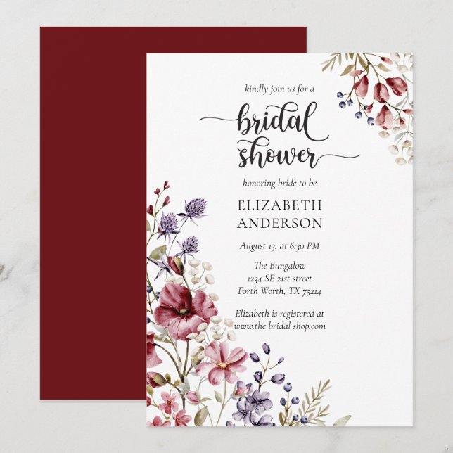 Elegant Boho Wildblume Bridal Dusche Einladung (Vorne/Hinten)