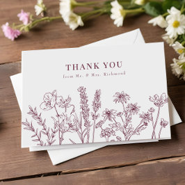 Elegant Boho Wildblume Burgundy Wedding Dankeskarte