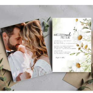 Elegant Boho Wildblume Daisy Foto Wedding Einladung