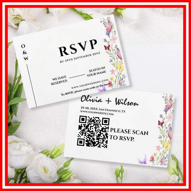 Elegant Boho Wildblume Floral Butterflies Hochzeit RSVP Karte (Von Creator hochgeladen)