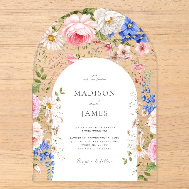 Elegant Boho Wildblume Floral Wedding Acryleinladungen (Vorderseite)