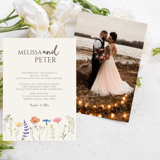 Elegant Boho Wildblume Foto Lässig Wedding Einladung (Von Creator hochgeladen)