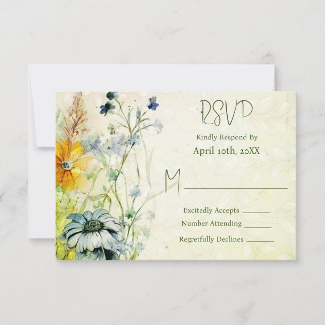 Elegant Boho Wildblume Garden Wedding RSVP Karte (Vorderseite)
