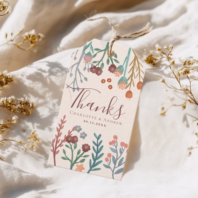 Elegant Boho Wildblume Gastgeschenk Hochzeit Geschenkanhänger (Von Creator hochgeladen)