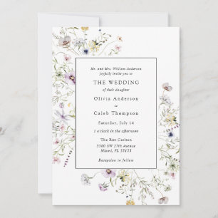 Elegant Boho Wildblume Green Frame Wedding Inv Einladung