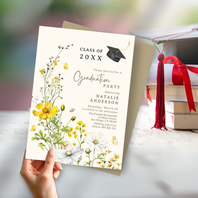 Elegant Boho Wildblume Meadow Graduation Party Einladung (Elegant Boho Wildflower Meadow Graduation Party Invitation)