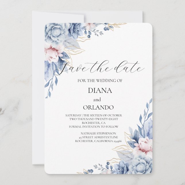 Elegant Boho Wildblume Save the Date Einladung (Vorderseite)