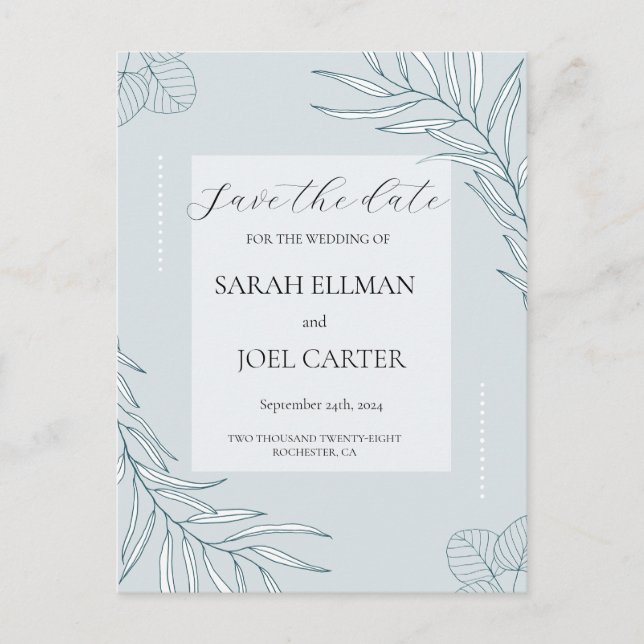 Elegant Boho Wildblume Save the Date Postkarte (Vorderseite)