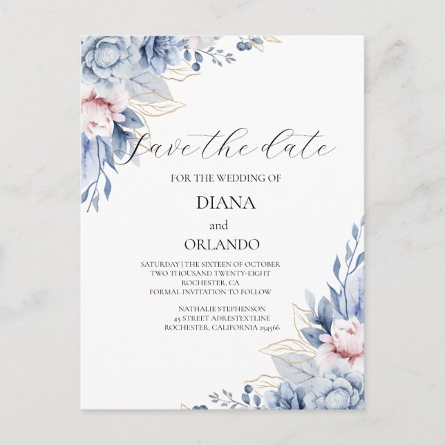 Elegant Boho Wildblume Save the Date Postkarte (Vorderseite)