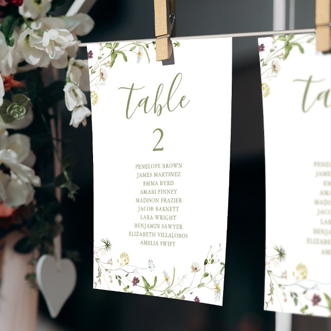 Elegant Boho Wildblume Tischnummer Sitzplan (Elegant Boho Wildflower table number seating chart)