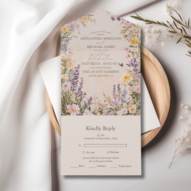 Elegant Boho Wildblume Wedding All In One Einladung (Von Creator hochgeladen)