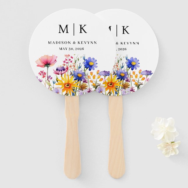 Elegant Boho Wildblume Wedding Fächer (Vorne und Hinten)
