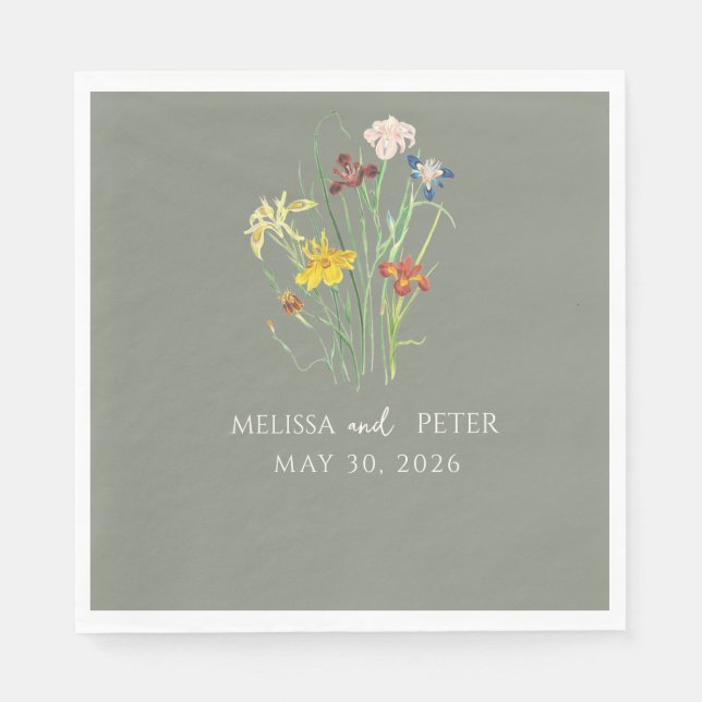 Elegant Boho Wildblume Wedding | Sage Green Serviette (Vorderseite)