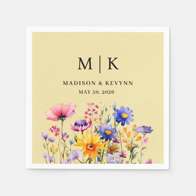 Elegant Boho Wildblume Wedding Serviette (Vorderseite)