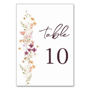 Elegant Boho Wildblume Wedding Tischnummer