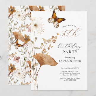 Elegant Boho Wildblumen 50. Geburtstagsparty Einladung