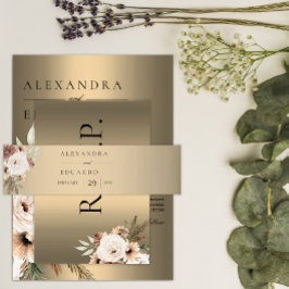 Elegant Boho Wildblumen Gold Wedding Einladungsbanderole