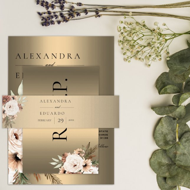 Elegant Boho Wildblumen Gold Wedding Einladungsbanderole (Von Creator hochgeladen)