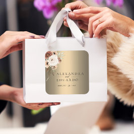 Elegant Boho Wildblumen Gold Wedding Quadratischer Aufkleber