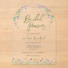Elegant Boho Wildblumen Script-Brautparty Acryleinladungen