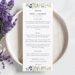 Elegant Boho Wildblumen Script Wedding Menükarte
