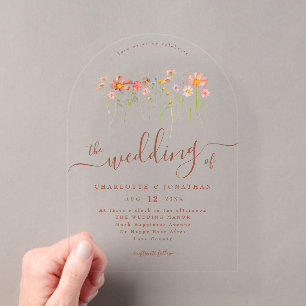 Elegant Boho Wildblumen Terrakotta Hochzeit Acryleinladungen