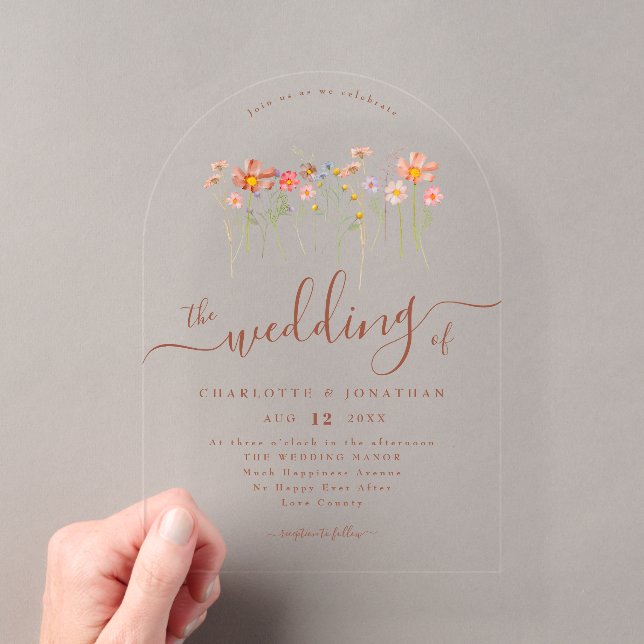 Elegant Boho Wildflower Floral Terracotta Wedding Acryleinladungen (Insitu (Handheld))