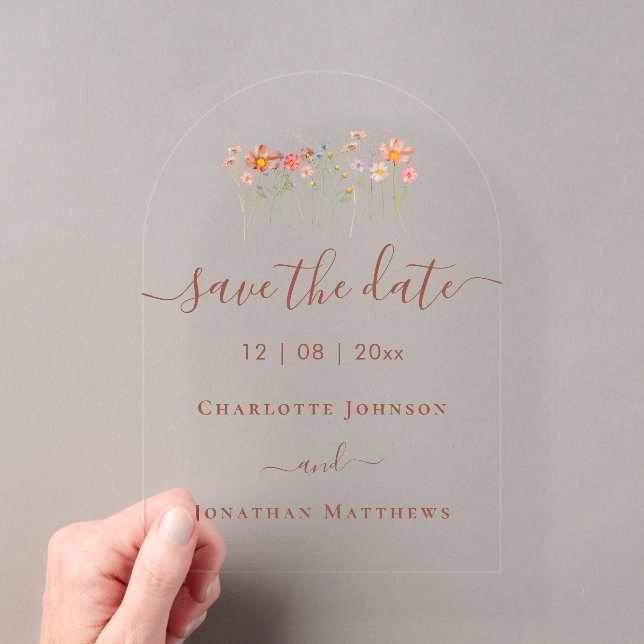 Elegant Boho Wildflower Meadow Wedding Acryleinladungen (Insitu (Handheld))