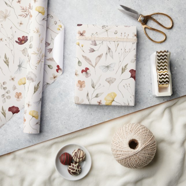 Elegant Boho WildflowerGrüne Blätter Geschenkpapier (Basteln)