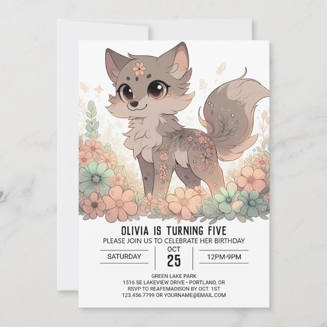 Elegant Boho Wolf Digital Geburtstag Einladung (Vorderseite)