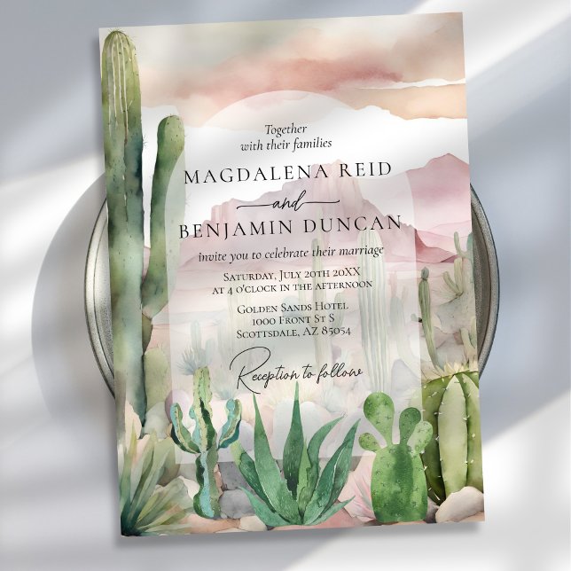 Elegant Boho Wüste Landschaft Cactus Wedding Einladung (Von Creator hochgeladen)