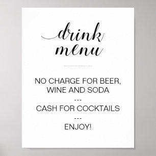 Élégant Boisson Menu Mariage Signer Poster personn