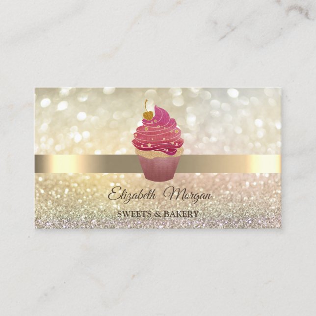Elegant Bokeh Gold, Cupcake Visitenkarte (Vorderseite)