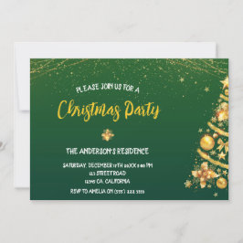 Elegant Bokeh Gold Pine Tree Weihnachts-Party Einladung