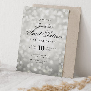 Elegant Bokeh Lights Formelles Script Sweet 16 Sil Einladung