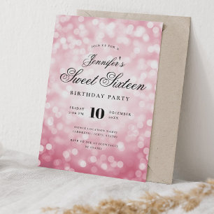 Elegant Bokeh Lights Script Sweet 16 Blush Pink Einladung
