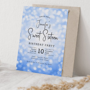 Elegant Bokeh Modernes Script Sweet 16 Navy Blue Einladung