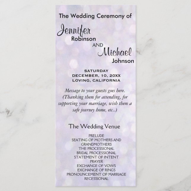 Elegant Bokeh Wedding Programme (Devant)