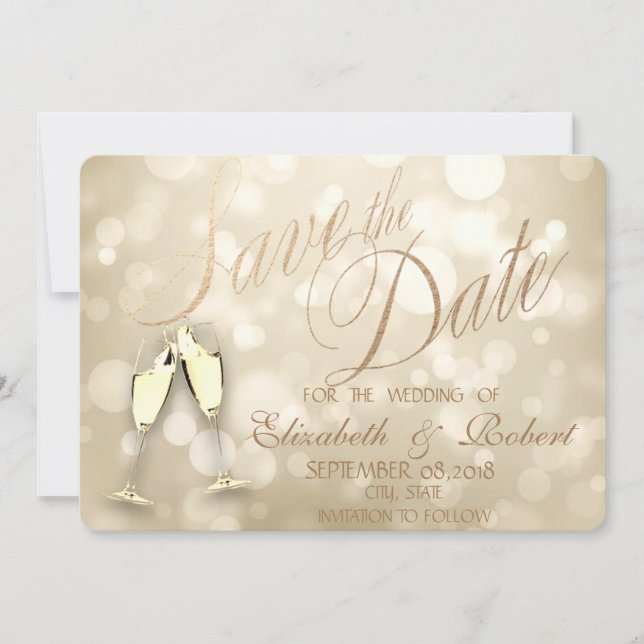 Elegant Bokeh Wine Glasses Save the Date (Vorderseite)