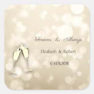 Elegant Bokeh Wine Glasses Wedding Quadratischer Aufkleber