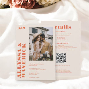 Elegant Bold boho Orange Foto Hochzeit Einladung