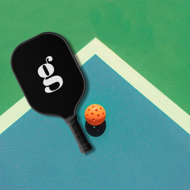 Elegant Bold Mit Monogramm Initial Jet Black Pickleball Schläger (Von Creator hochgeladen)