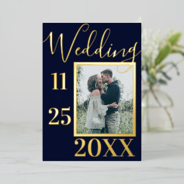 Elegant Bold Navy Blue Anchor Foto Wedding Gold Folieneinladung