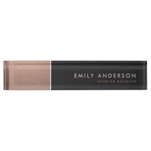 ELEGANT BOLD ROSE GOLD BLUSH COPPH BLACK STRIPS NAMENSPLAKETTE