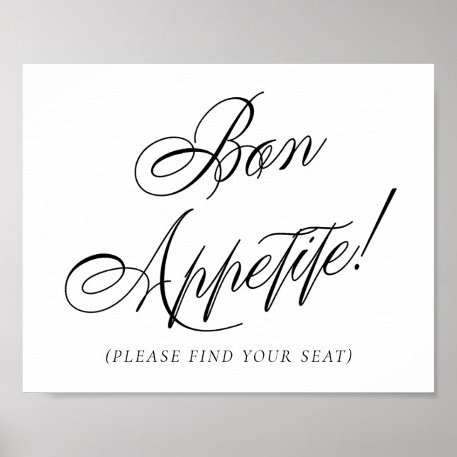 Elegant Bon Appetite Black Calligraphy | Sitzplatz Poster (Vorne)
