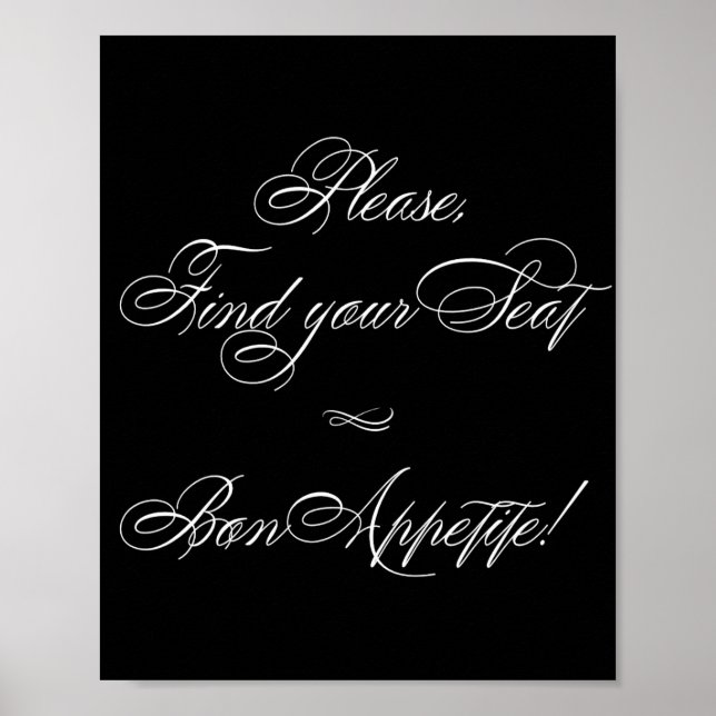 Elegant Bon Appetite White Calligraphy | Platz suc Poster (Vorne)