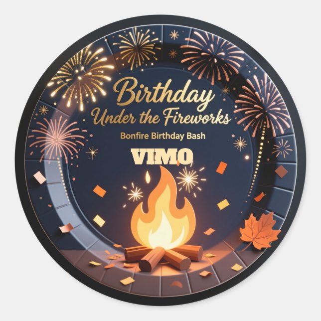 Elegant Bonfire Night Birthday Party Stickers (Devant)